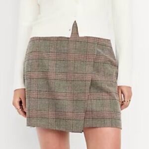 Gray Plaid High-Waisted Wrap-Front Mini Preppy Grunge Collegiate Academia Skirt